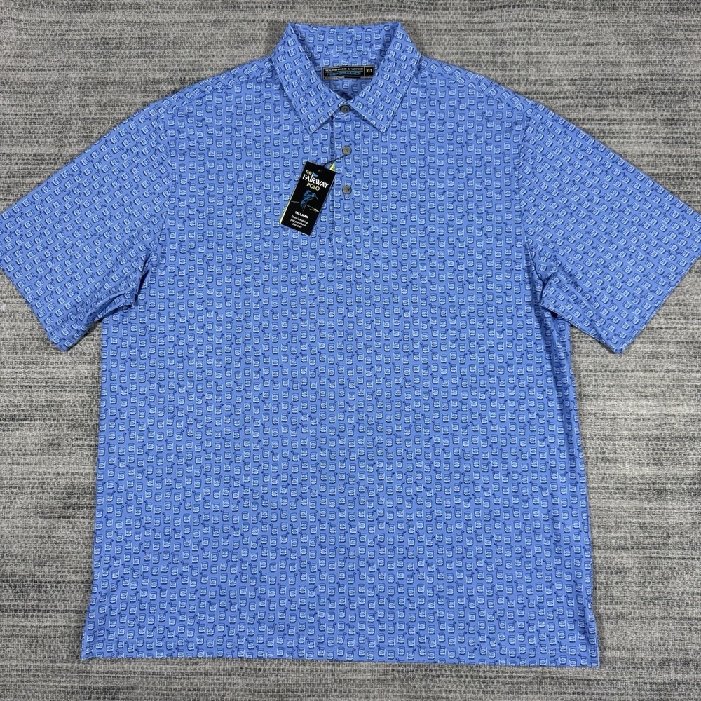 Roundtree & Yorke Performance Men's Size XLT Blue Patterned‎ Fairway Polo Shirt